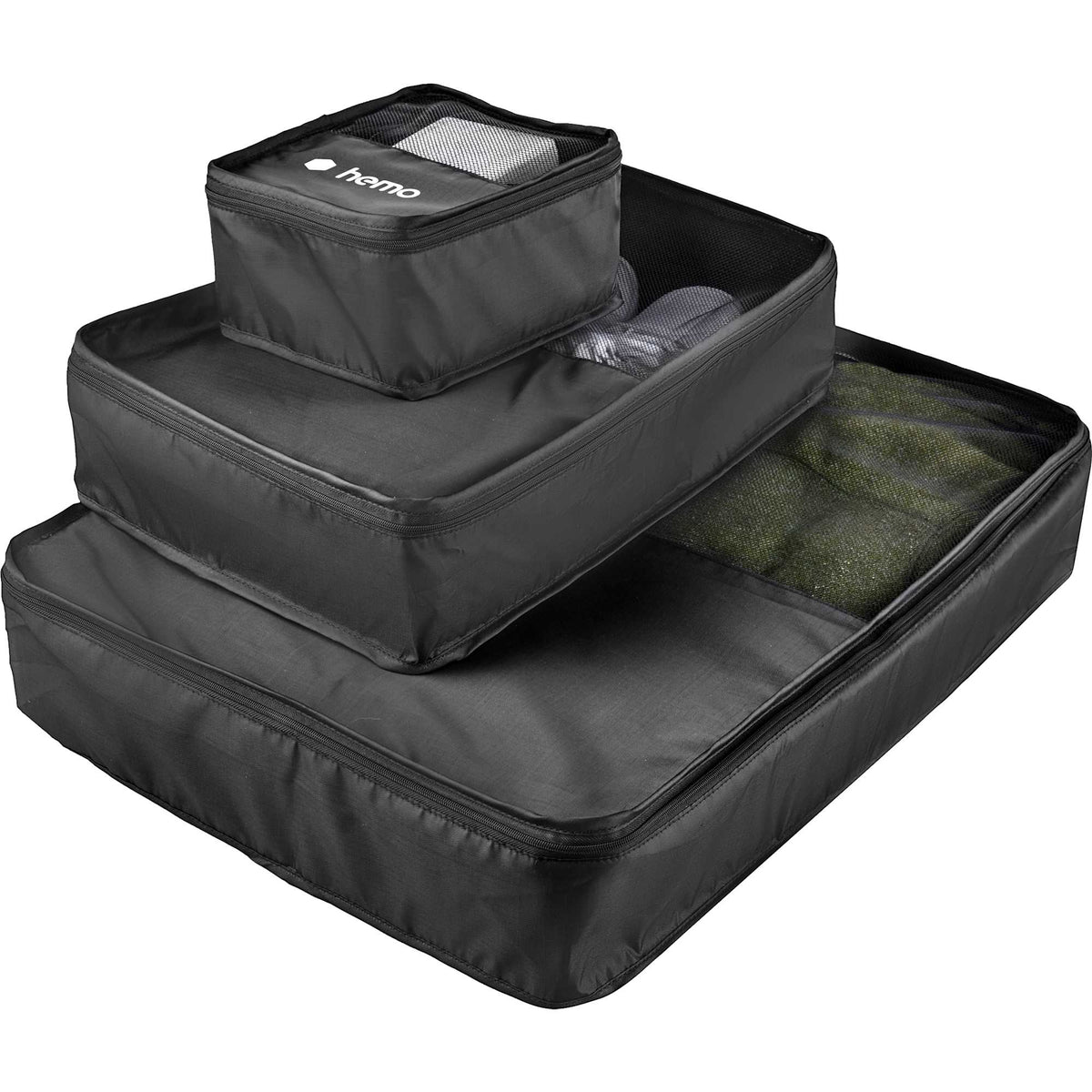 Packing Cubes in Three Sizes, 420D Polyester - Black - Front