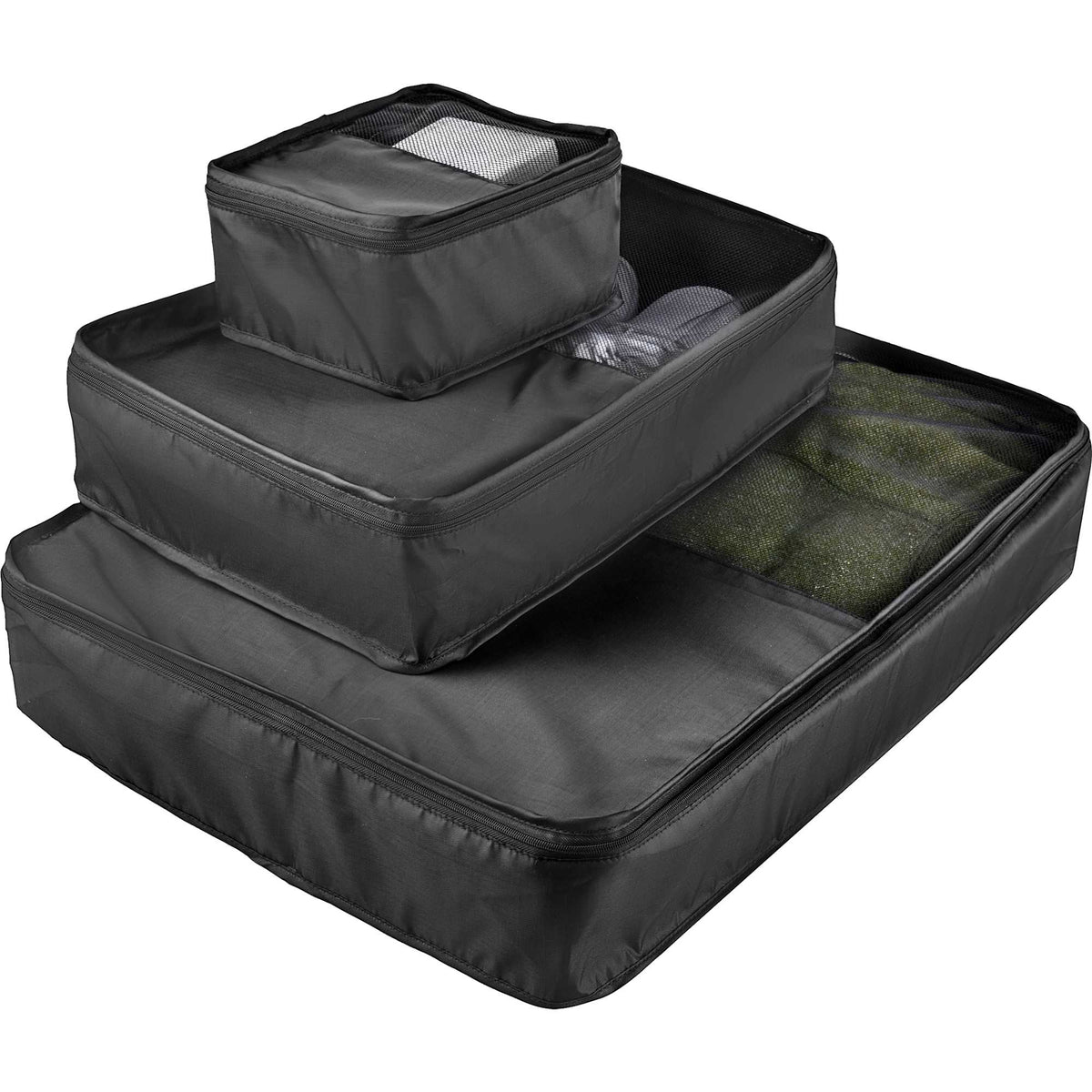 Packing Cubes in Three Sizes, 420D Polyester - Black - Photo