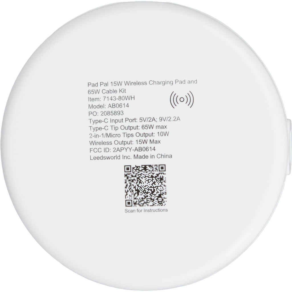 Pad Pal Wireless Charger with Hidden Cable Kit, 15W Full Color - White - Back