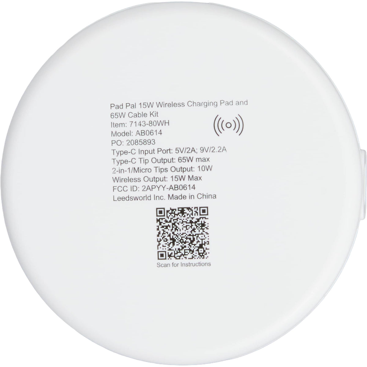 Pad Pal Wireless Charger with Hidden Cable Kit, 15W Full Color - White - Back