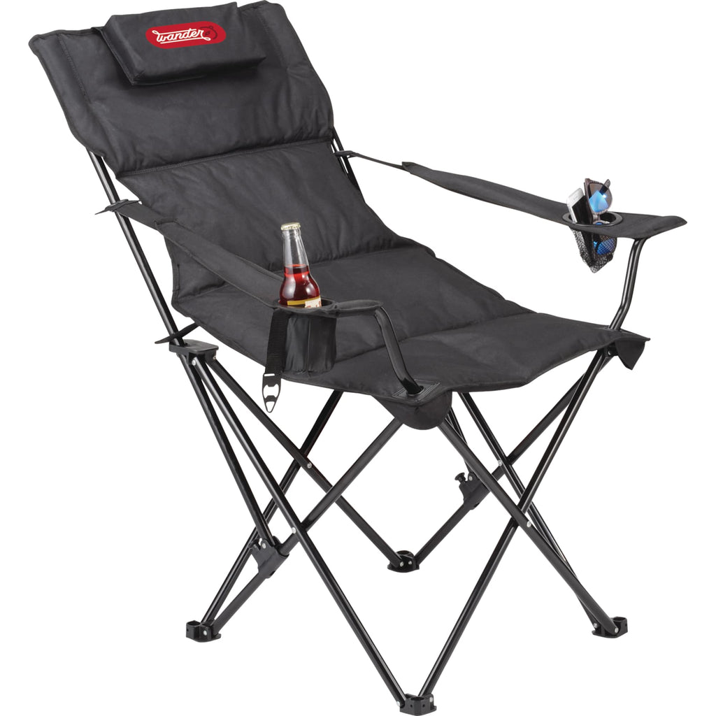Padded Reclining Camping Chair with Pillow, 400 lb Capacity Transfer - Black - Front