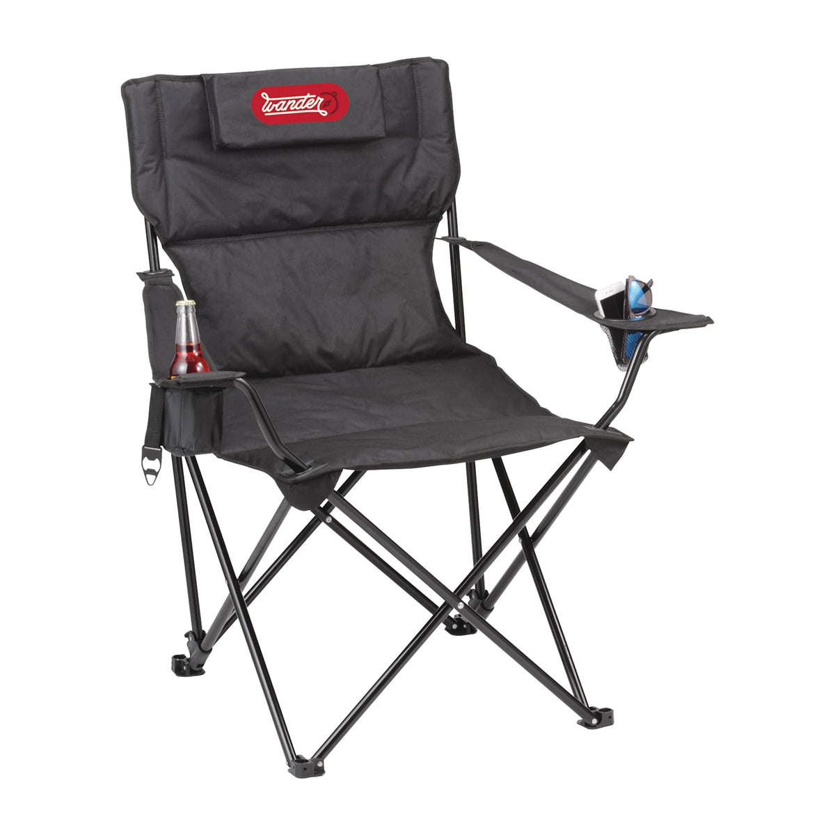 Padded Reclining Camping Chair with Pillow, 400 lb Capacity Transfer - Black - Photo
