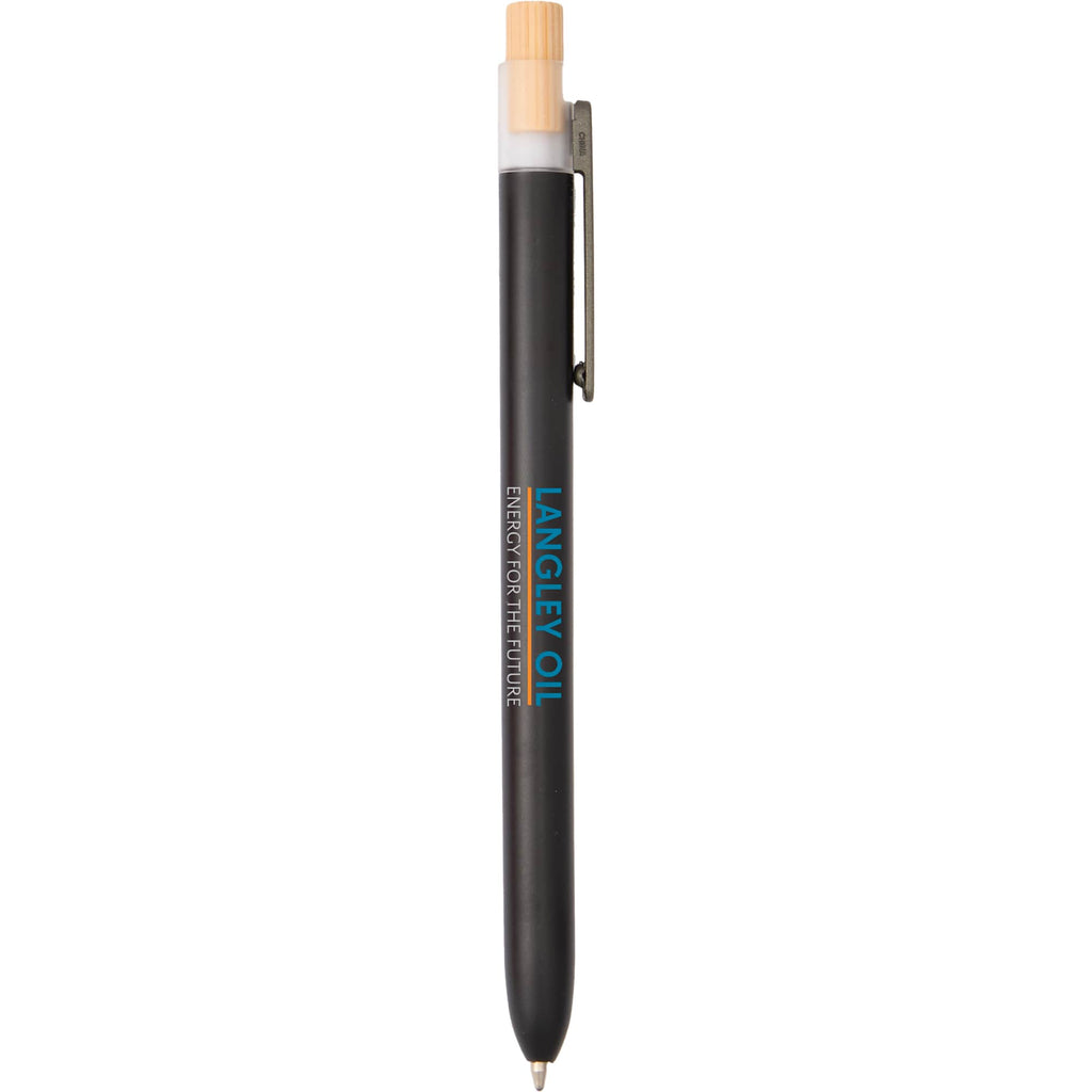 Paige Gel Pen in Ocean Bound Plastic with Bamboo Clicker Full Color - Black - Front