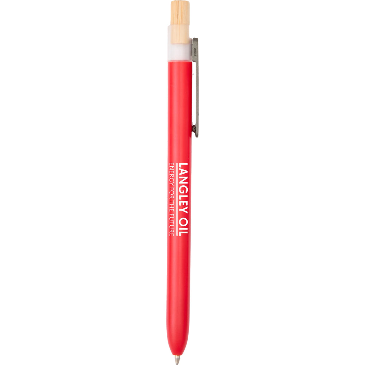 Paige Gel Pen in Ocean Bound Plastic with Bamboo Clicker Full Color - Red - Front
