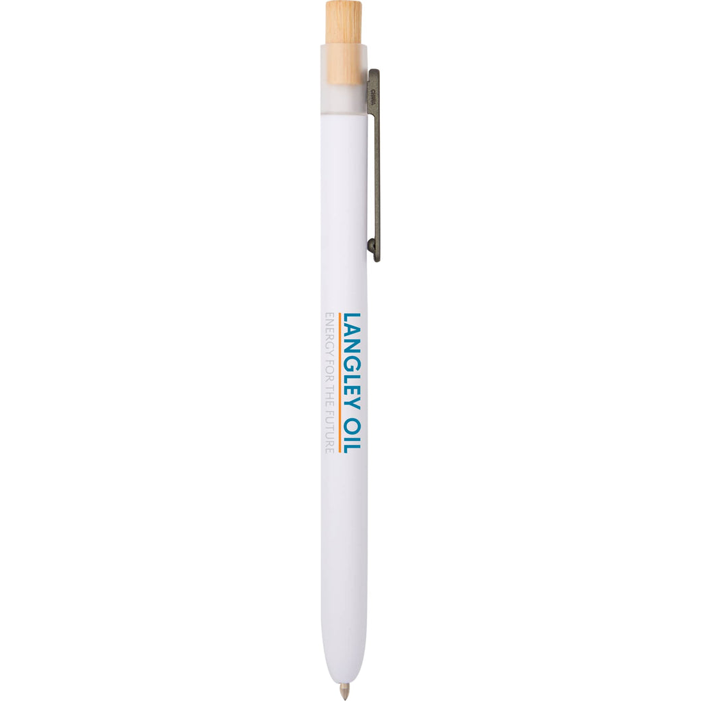 Paige Gel Pen in Ocean Bound Plastic with Bamboo Clicker Full Color - White - Front