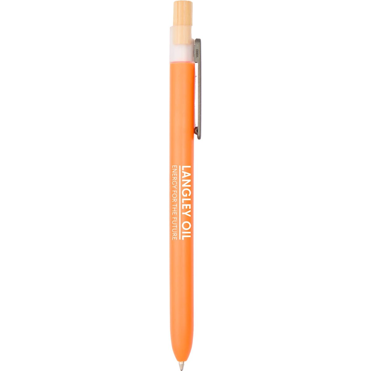 Paige Gel Pen in Ocean Bound Plastic with Bamboo Clicker - Orange - Front