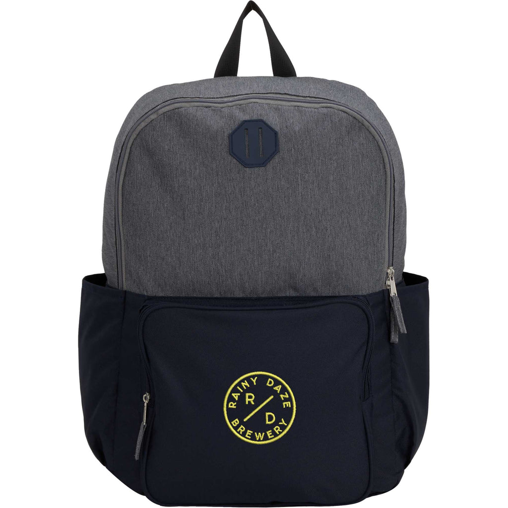 Paired Color Block Laptop Backpack in Recycled PET, 15 Inch Transfer - Navy - Front
