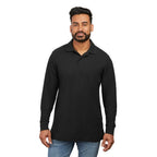 Palo Long Sleeve Cotton Pique Polo for Men Transfer - Black - Front On Model