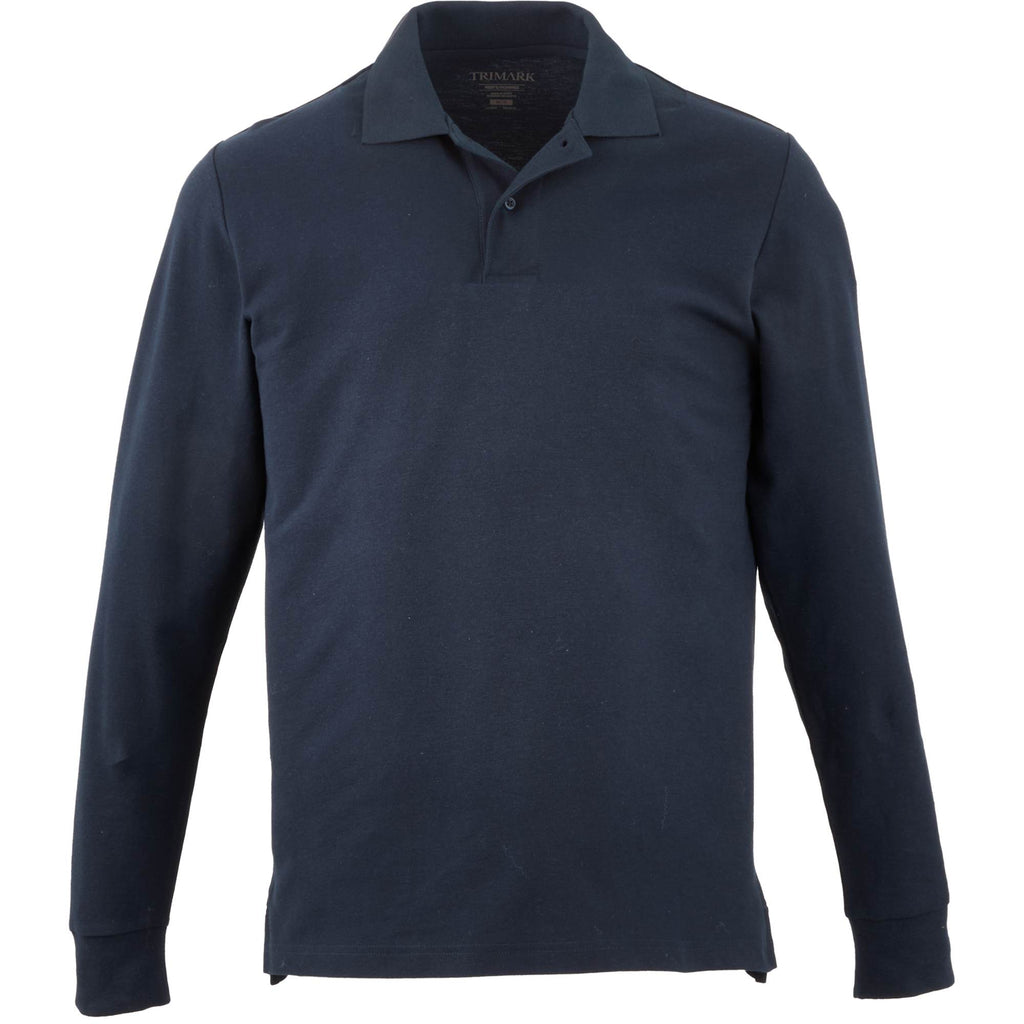 Palo Long Sleeve Cotton Pique Polo for Men Transfer - Navy - Front