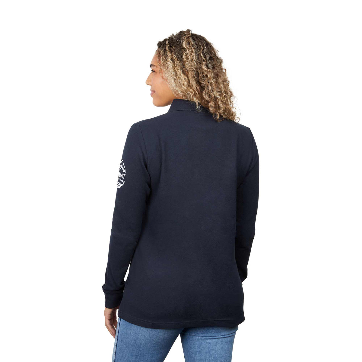 Palo Long Sleeve Cotton Pique Polo for Women Transfer - Navy - Back On Model