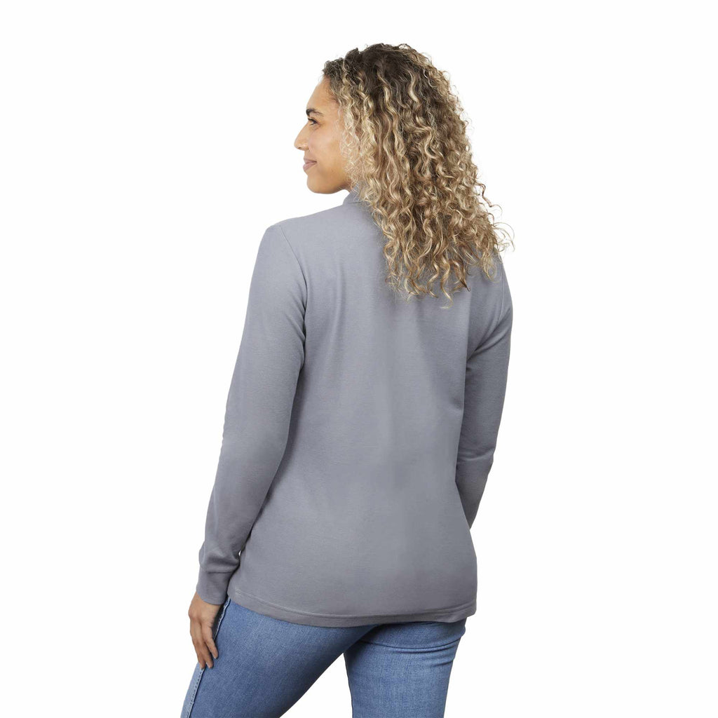 Palo Long Sleeve Cotton Pique Polo for Women Transfer - Steel Grey - Back On Model