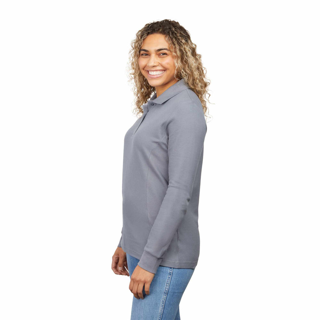 Palo Long Sleeve Cotton Pique Polo for Women Transfer - Steel Grey - Left Side On Model