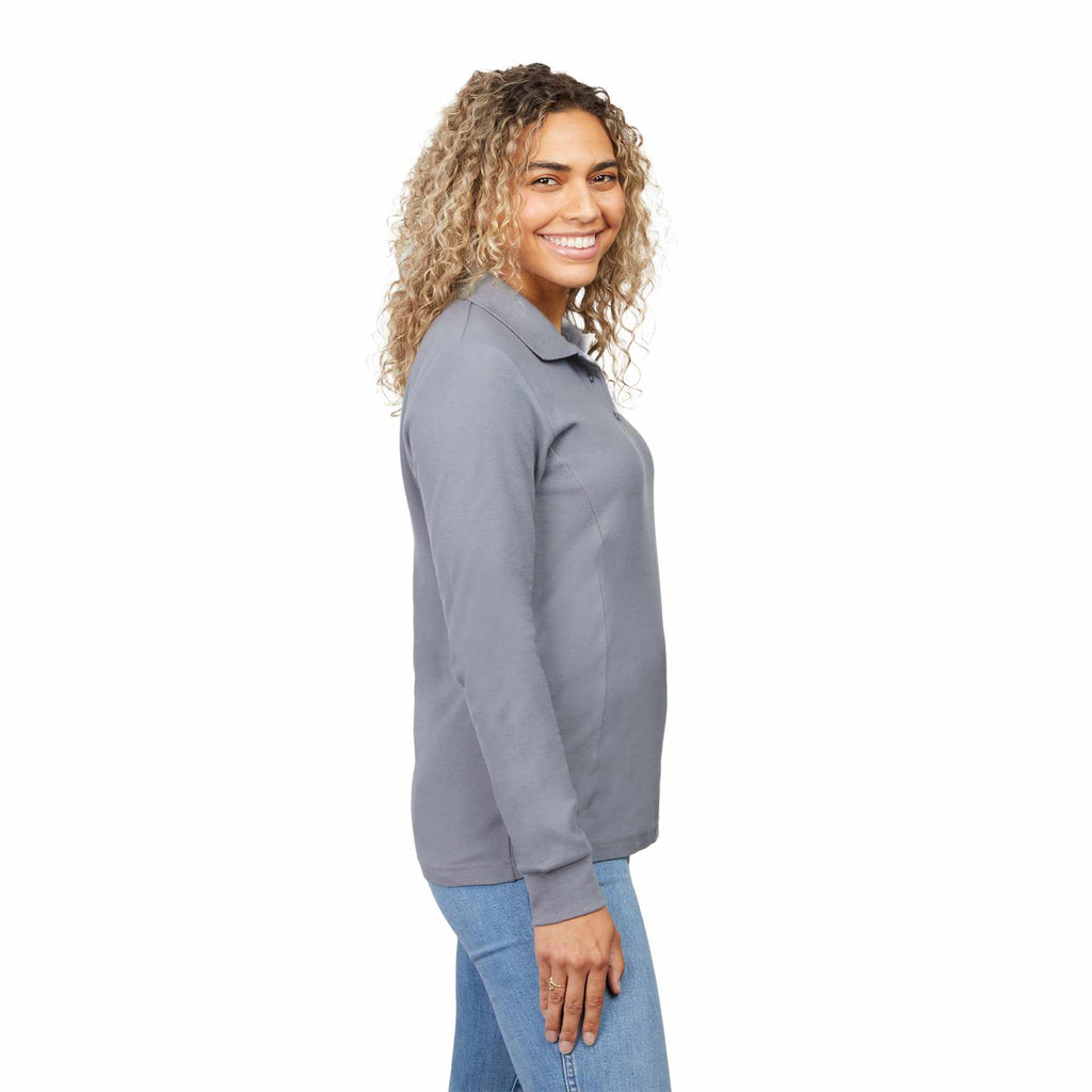 Palo Long Sleeve Cotton Pique Polo for Women Transfer - Steel Grey - Right Side On Model