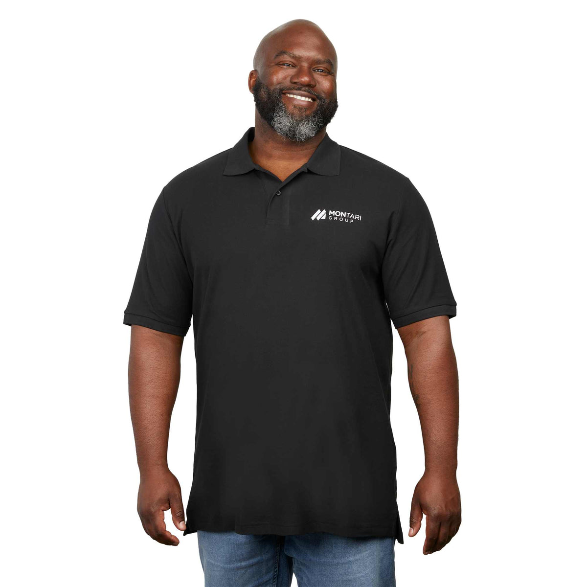 Palo Short Sleeve Cotton Pique Polo for Men Embroidery - Black - Front On Model