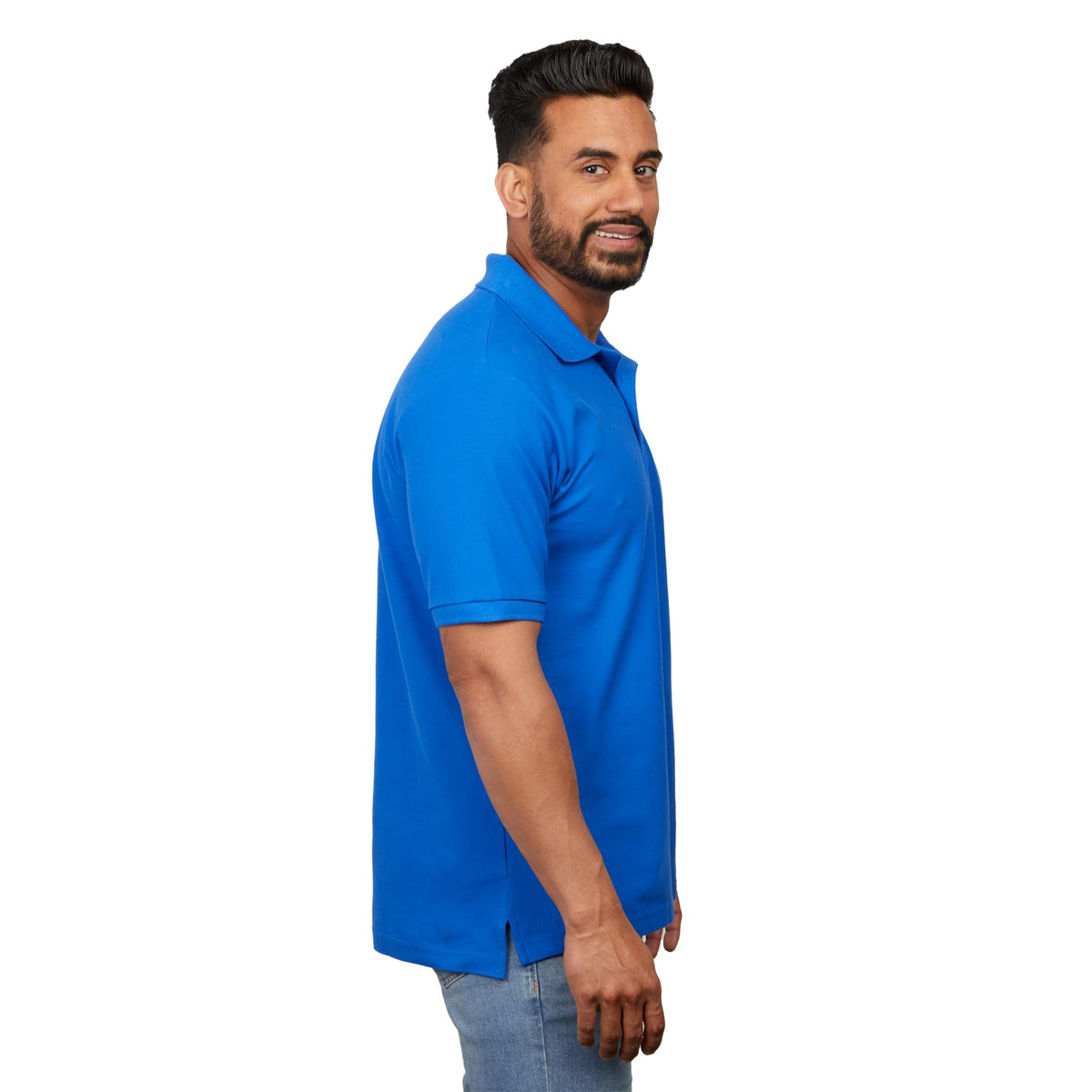 Palo Short Sleeve Cotton Pique Polo for Men Embroidery - New Royal - Right Side On Model