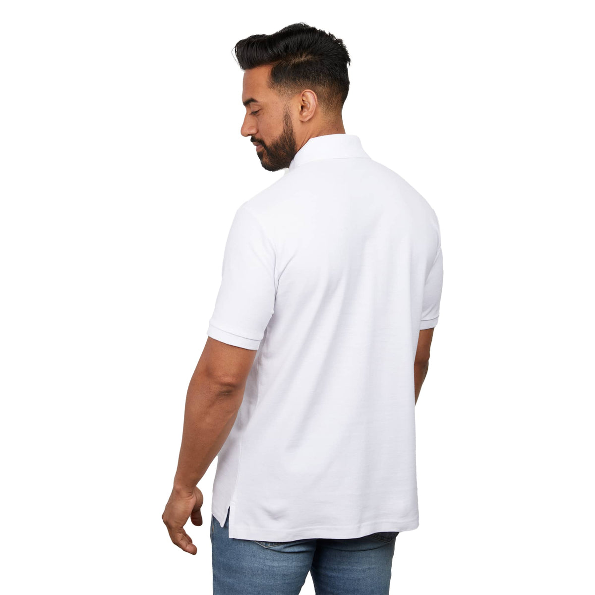 Palo Short Sleeve Cotton Pique Polo for Men Embroidery - White - Back On Model