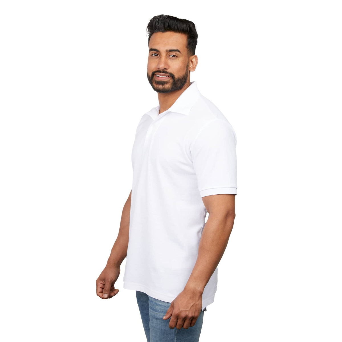 Palo Short Sleeve Cotton Pique Polo for Men Embroidery - White - Left Side On Model