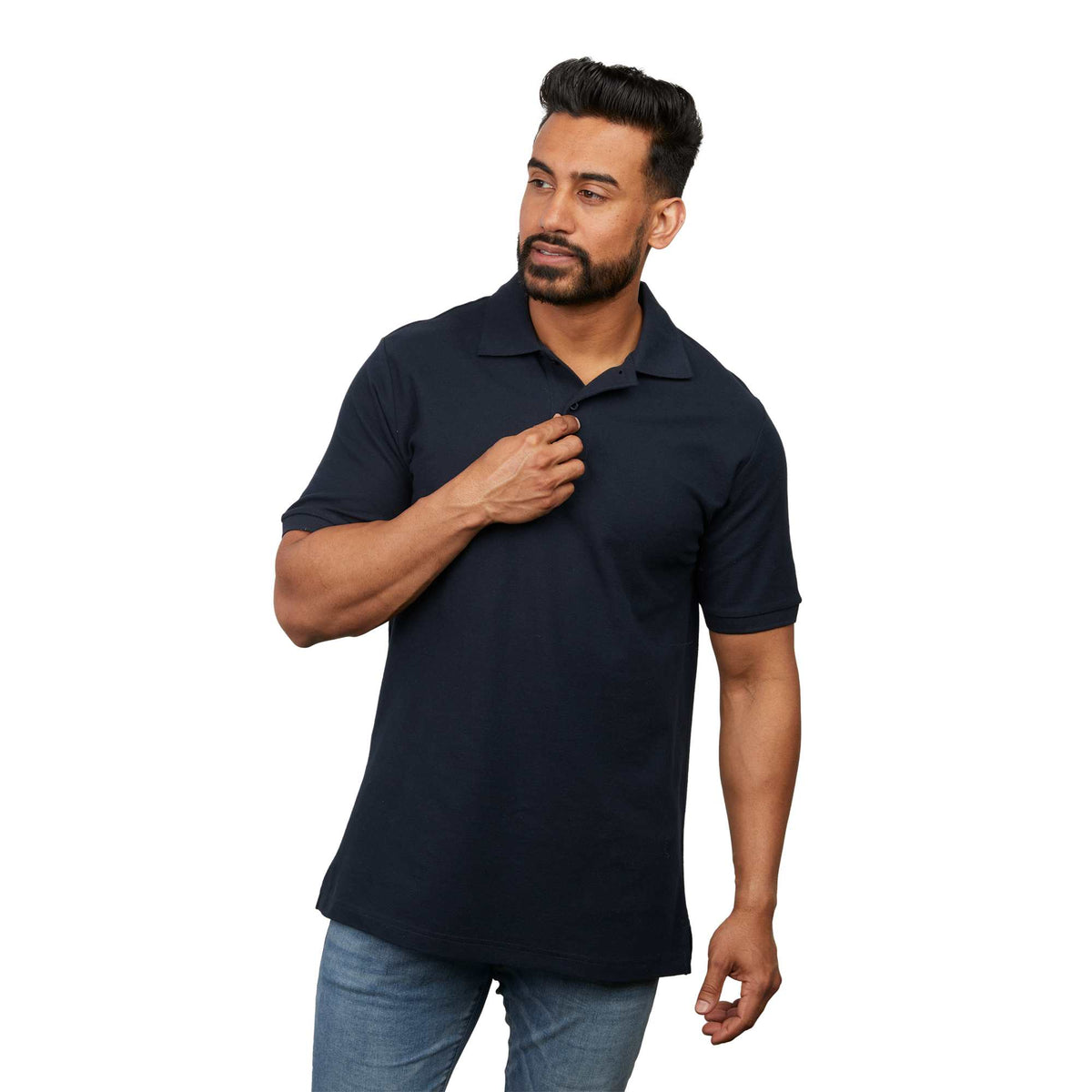 Palo Short Sleeve Cotton Pique Polo for Men Transfer - Navy - Front On Model