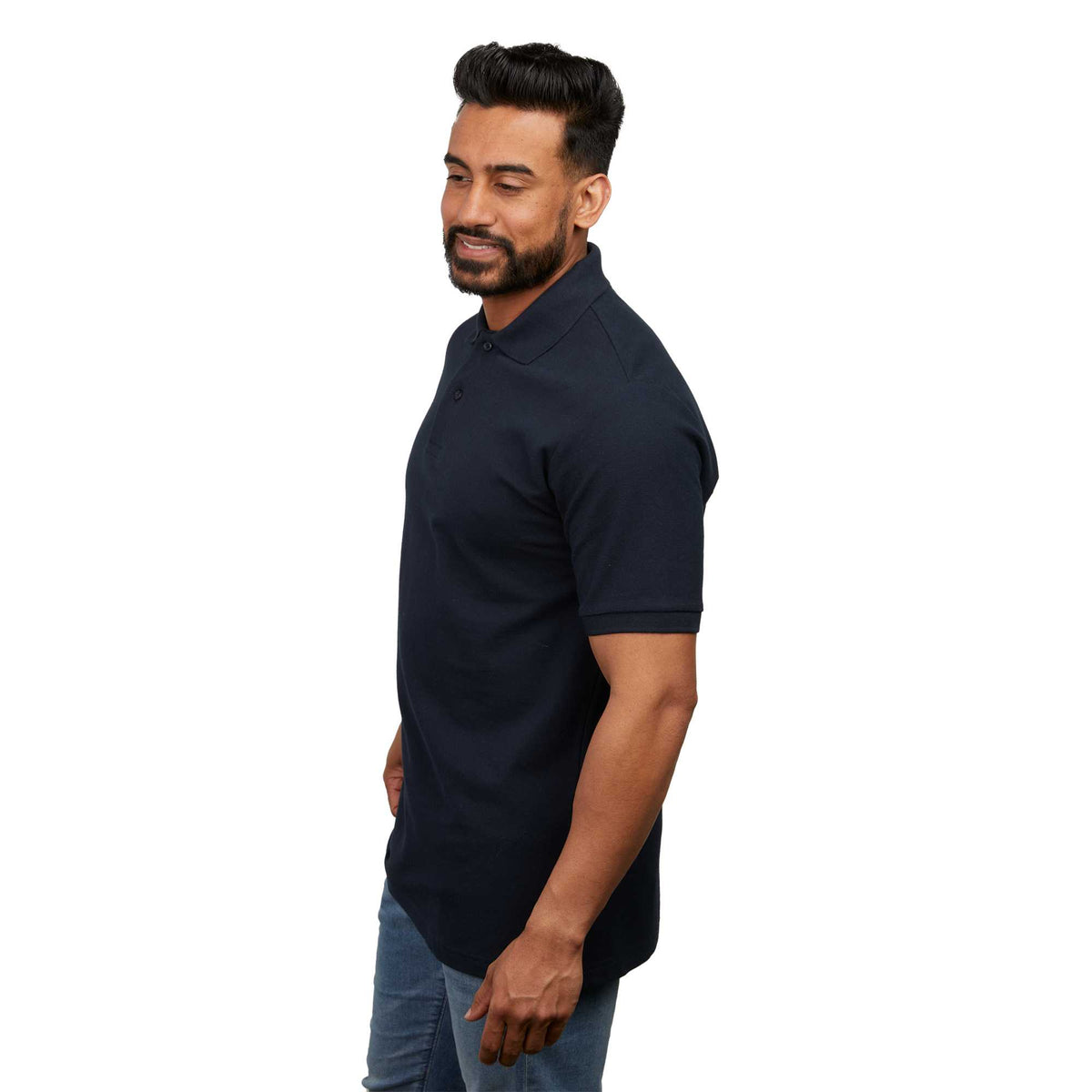 Palo Short Sleeve Cotton Pique Polo for Men Transfer - Navy - Left Side On Model