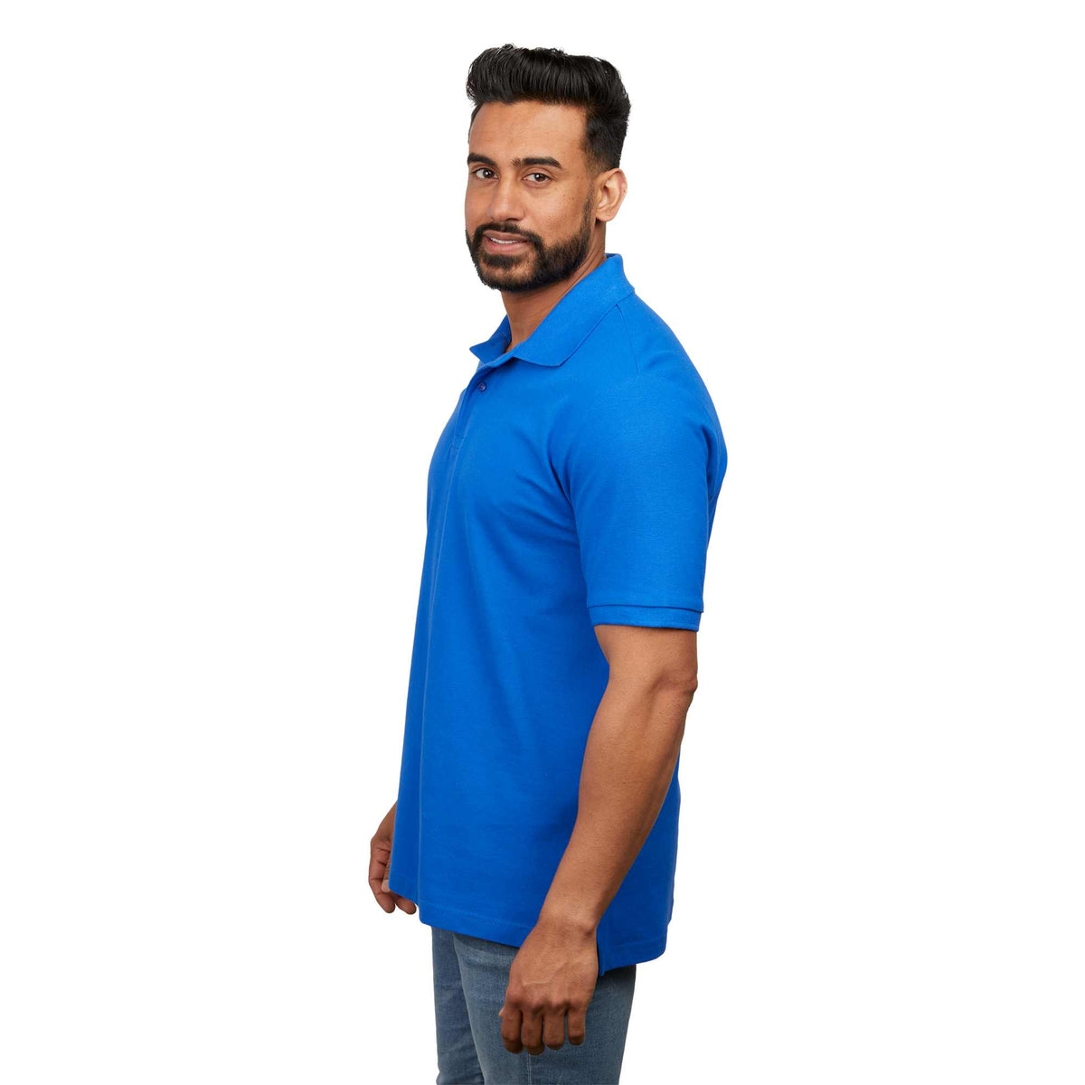 Palo Short Sleeve Cotton Pique Polo for Men Transfer - New Royal - Left Side On Model