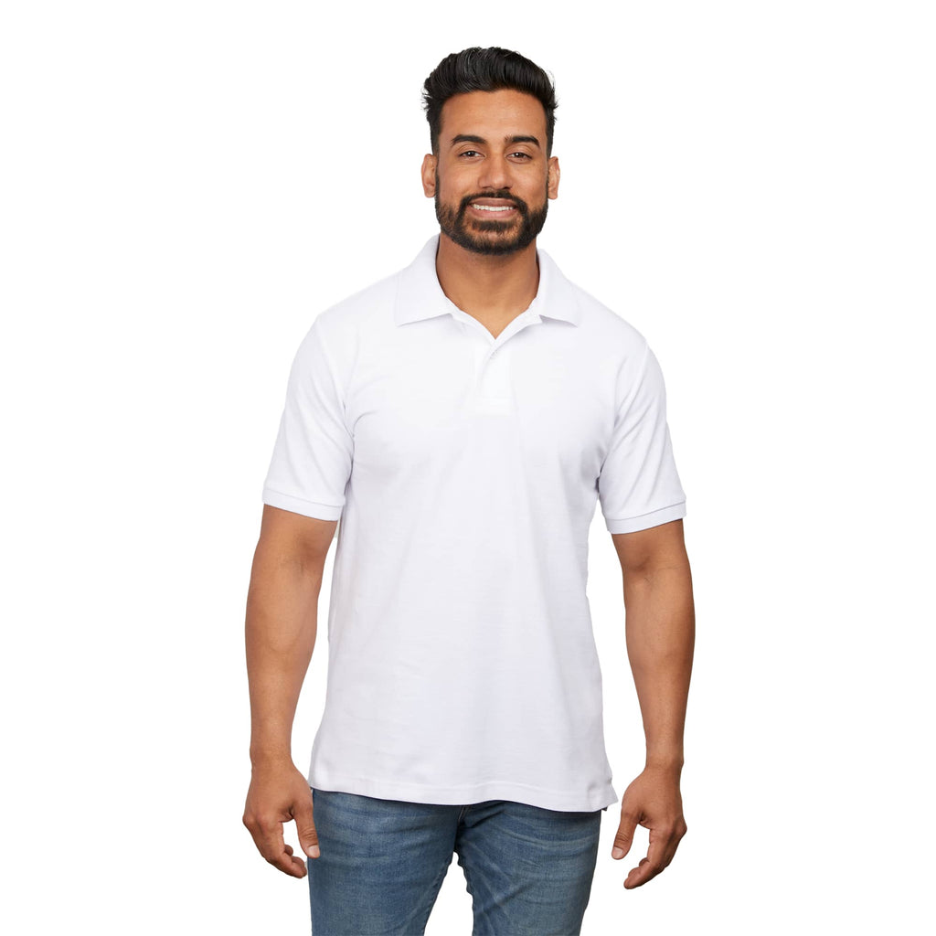 Palo Short Sleeve Cotton Pique Polo for Men Transfer - White - Front On Model