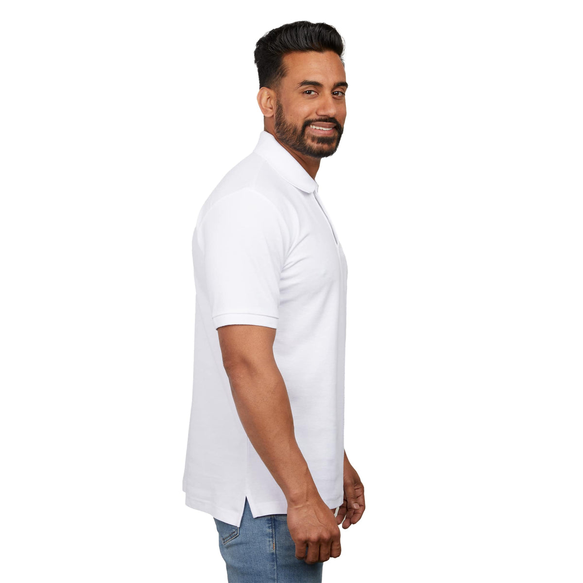 Palo Short Sleeve Cotton Pique Polo for Men Transfer - White - Right Side On Model