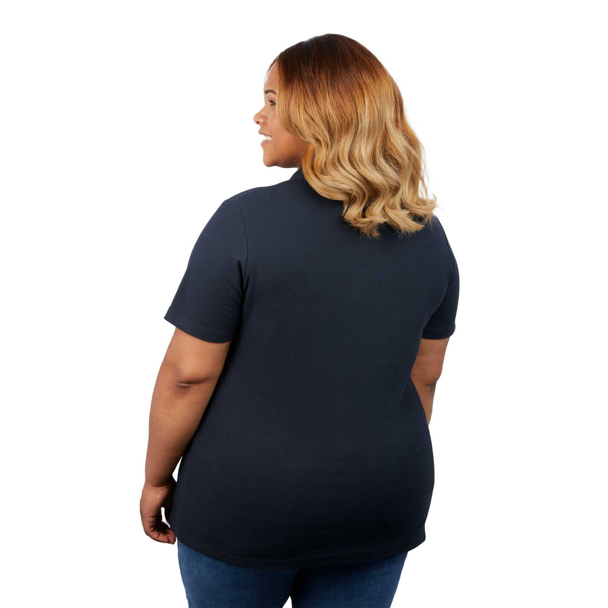 Palo Short Sleeve Cotton Pique Polo for Women Transfer - Navy - Back On Model