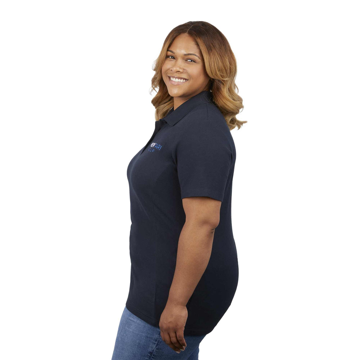 Palo Short Sleeve Cotton Pique Polo for Women Transfer - Navy - Left Side On Model
