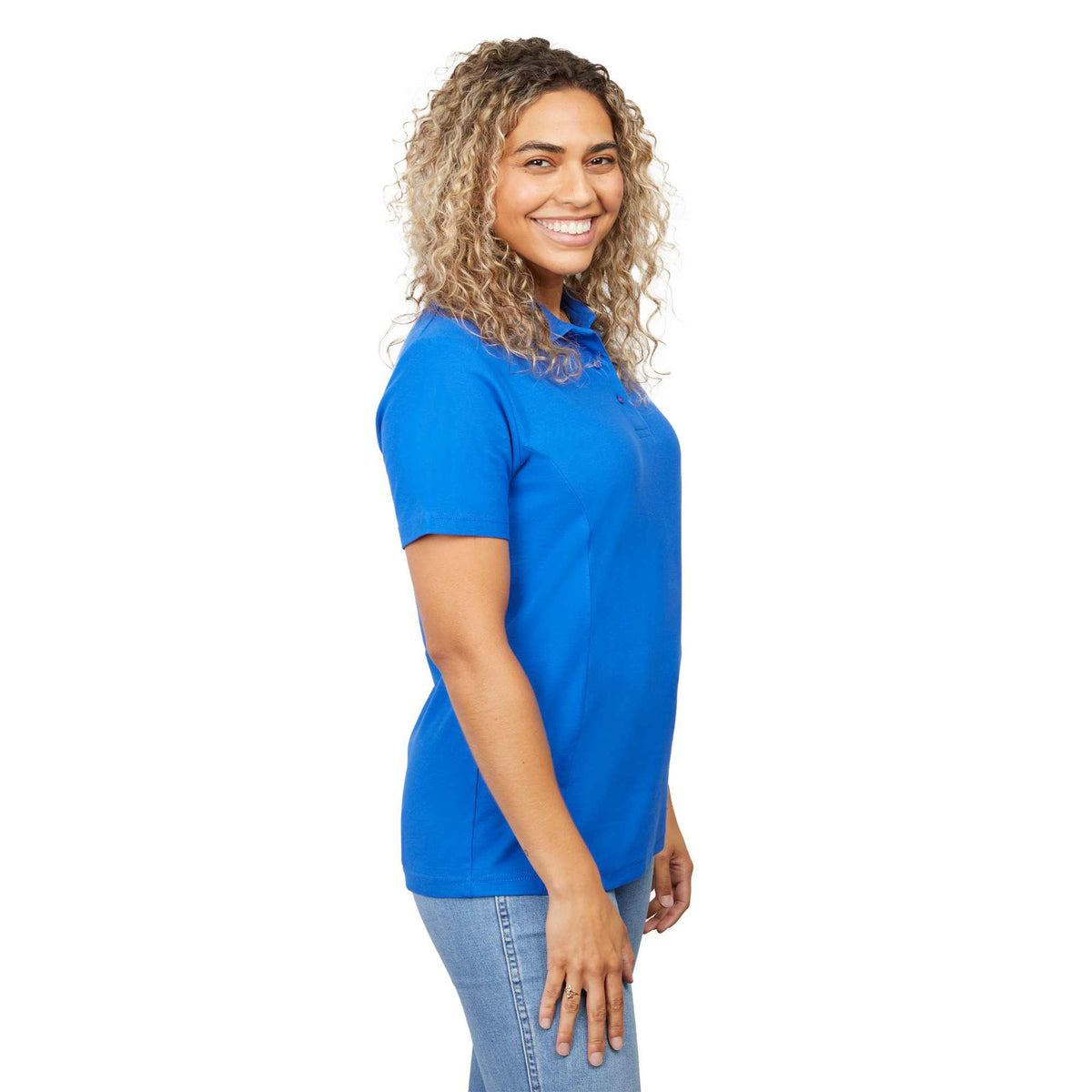 Palo Short Sleeve Cotton Pique Polo for Women Transfer - New Royal - Right Side On Model