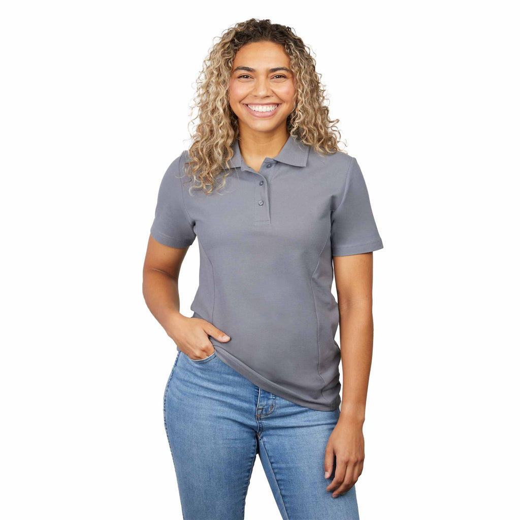 Palo Short Sleeve Cotton Pique Polo for Women Transfer - Steel Grey - Front On Model
