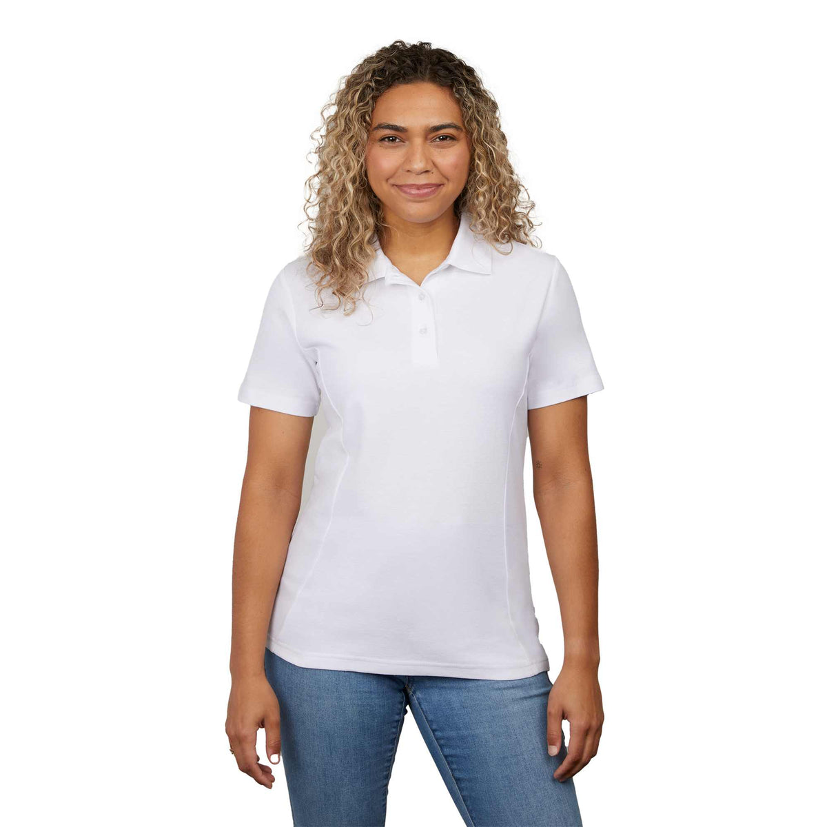 Palo Short Sleeve Cotton Pique Polo for Women Transfer - White - Front On Model