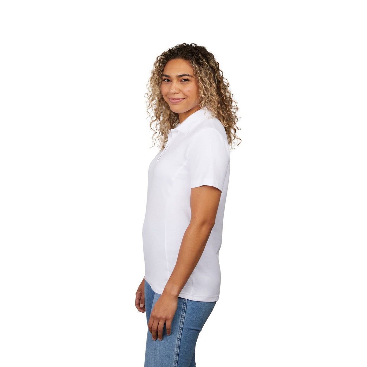 Palo Short Sleeve Cotton Pique Polo for Women Transfer - White - Left Side On Model