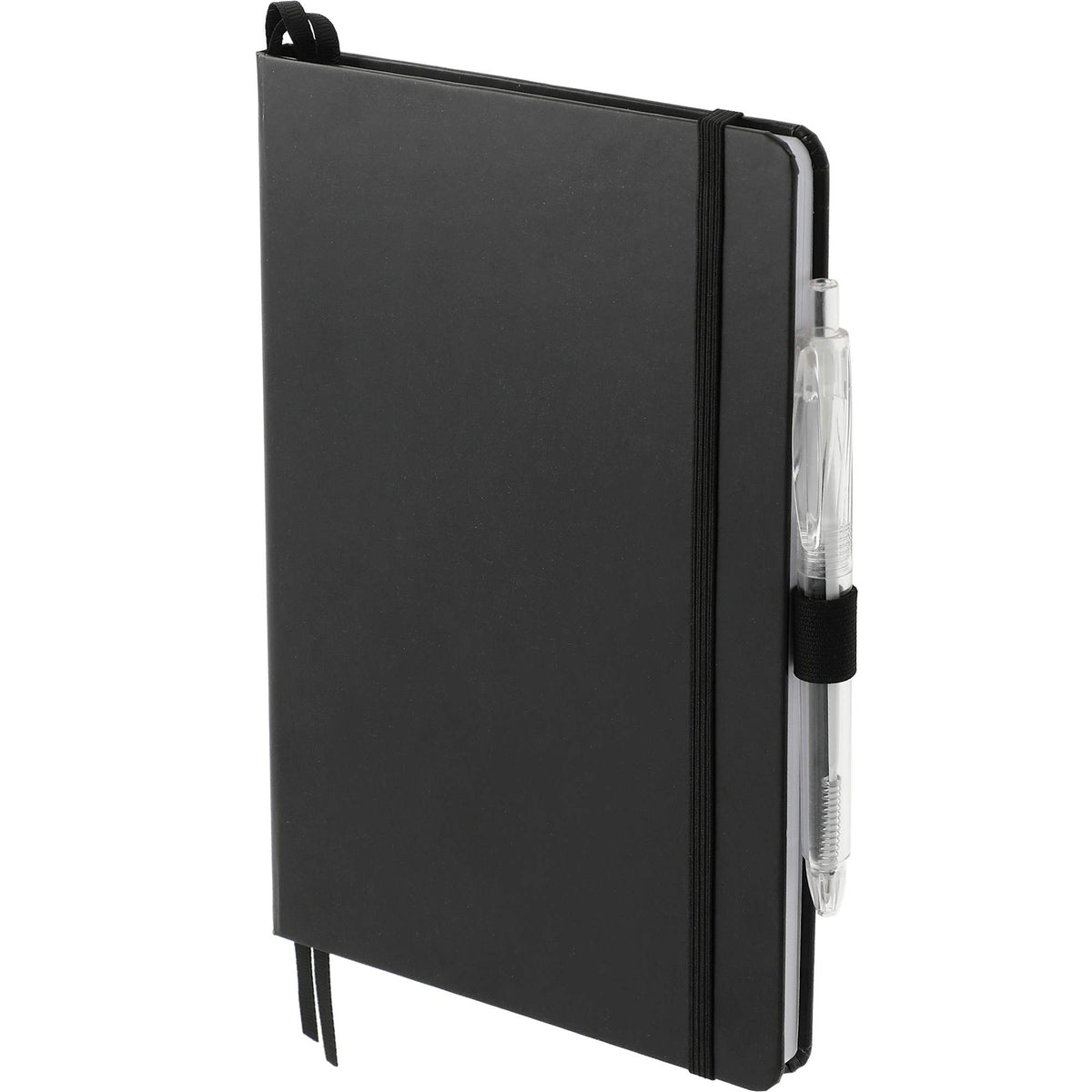 Paper Hardcover Journal and Recycled Gel Pen Set, 5.5 x 8.5 Inches - Black - Left Angle 2