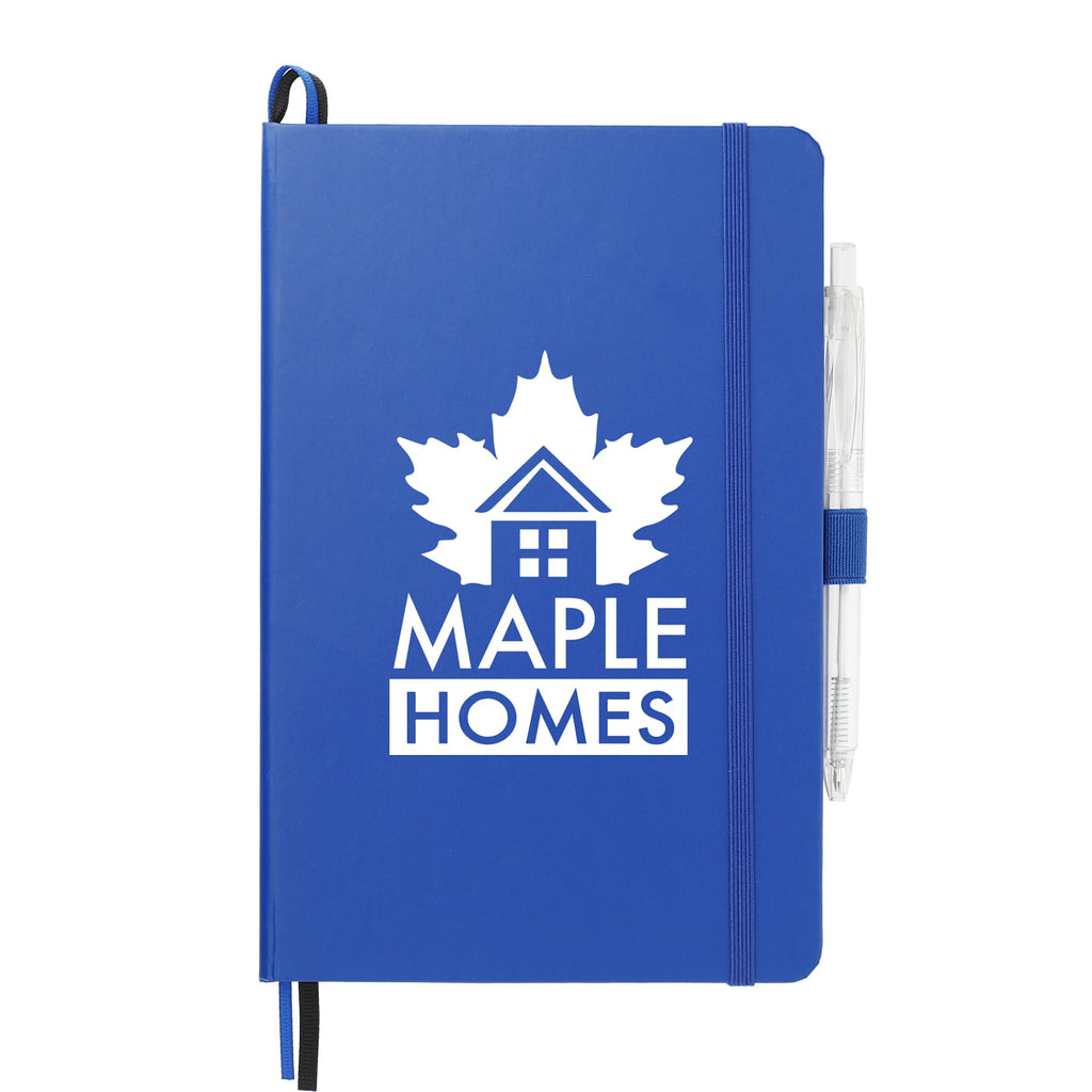 Paper Hardcover Journal and Recycled Gel Pen Set, 5.5 x 8.5 Inches - Blue - Front