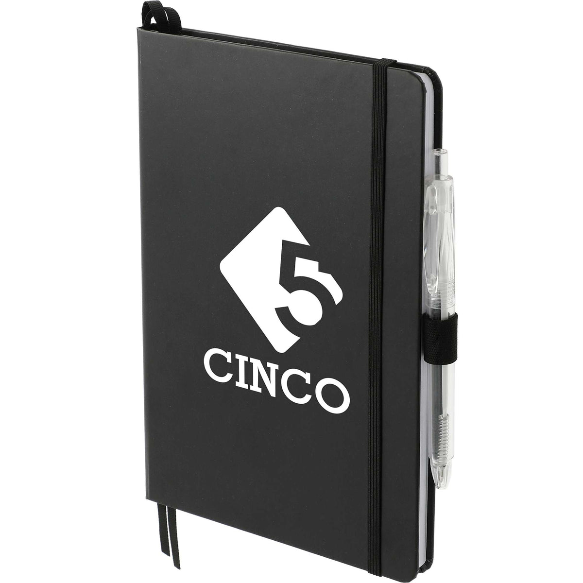 Paper Hardcover Journal and Recycled Gel Pen Set, 5.5 x 8.5 Inches Full Color - Black - Left Angle