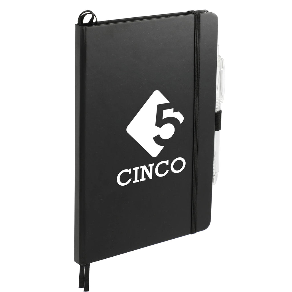 Paper Hardcover Journal and Recycled Gel Pen Set, 5.5 x 8.5 Inches Full Color - Black - Right Angle