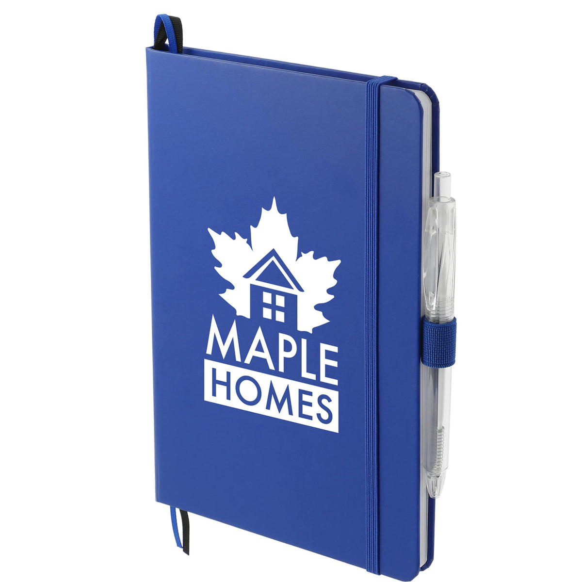 Paper Hardcover Journal and Recycled Gel Pen Set, 5.5 x 8.5 Inches Full Color - Blue - Left Angle