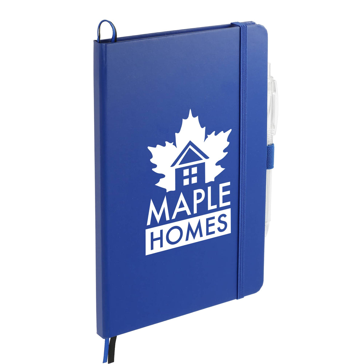 Paper Hardcover Journal and Recycled Gel Pen Set, 5.5 x 8.5 Inches Full Color - Blue - Right Angle