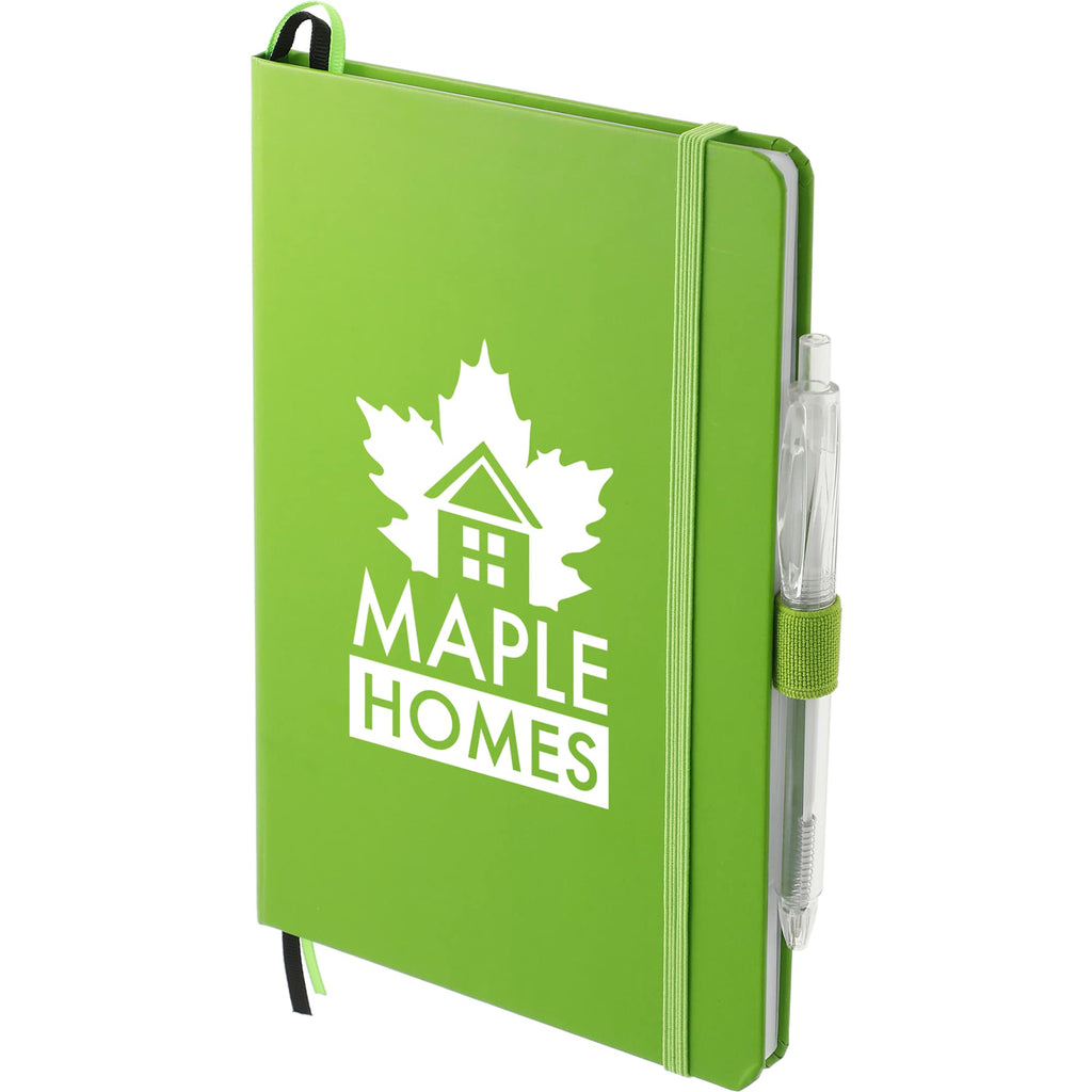 Paper Hardcover Journal and Recycled Gel Pen Set, 5.5 x 8.5 Inches Full Color - Lime - Left Angle