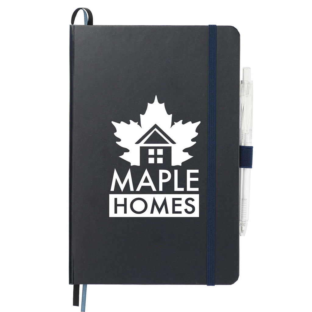 Paper Hardcover Journal and Recycled Gel Pen Set, 5.5 x 8.5 Inches Full Color - Navy - Front