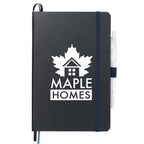 Paper Hardcover Journal and Recycled Gel Pen Set, 5.5 x 8.5 Inches Full Color - Navy - Front