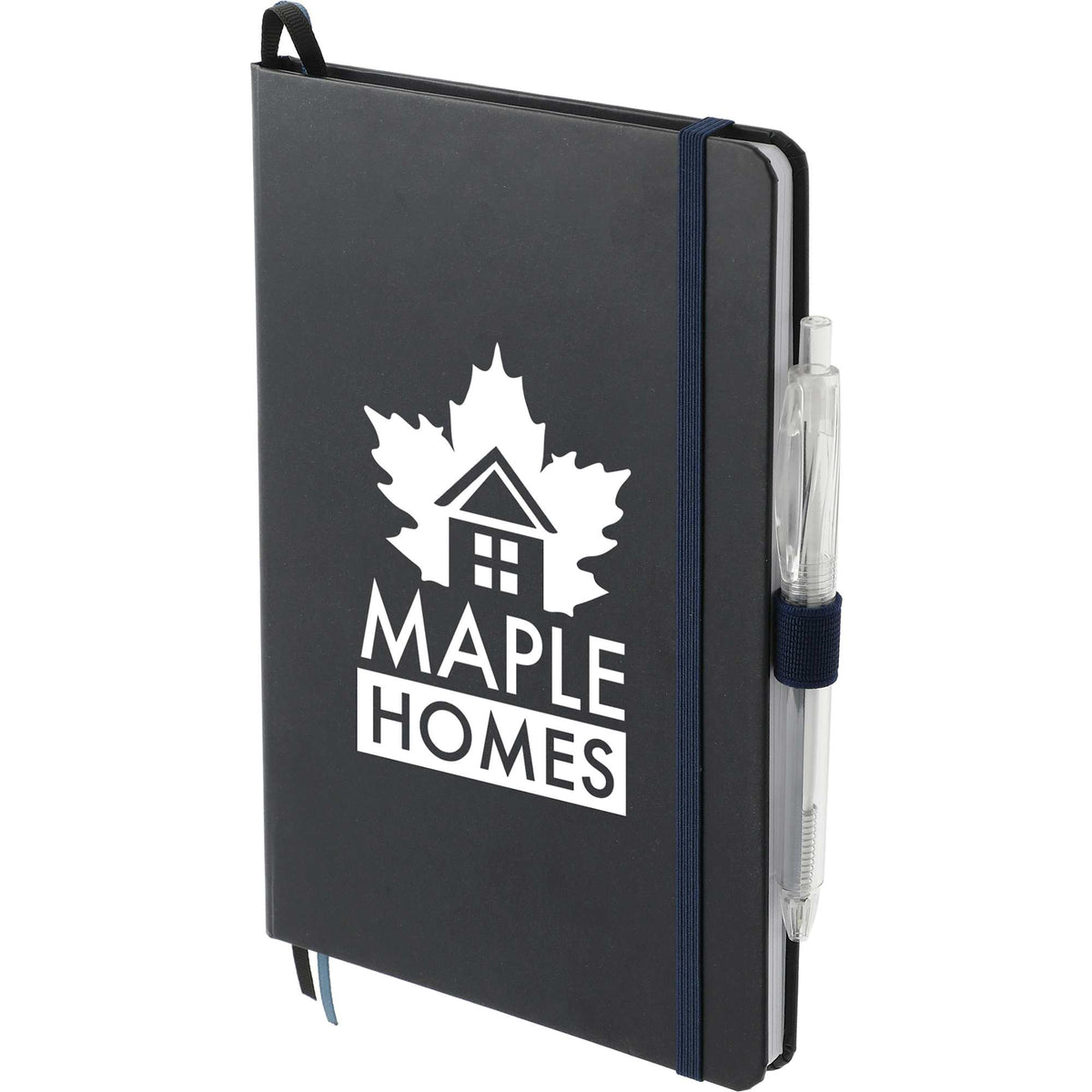 Paper Hardcover Journal and Recycled Gel Pen Set, 5.5 x 8.5 Inches Full Color - Navy - Left Angle