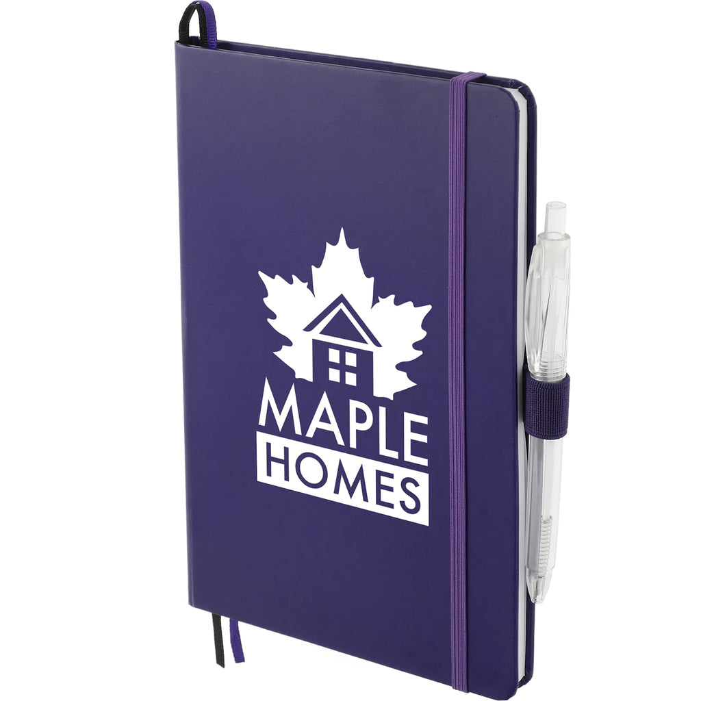 Paper Hardcover Journal and Recycled Gel Pen Set, 5.5 x 8.5 Inches Full Color - Purple - Left Angle