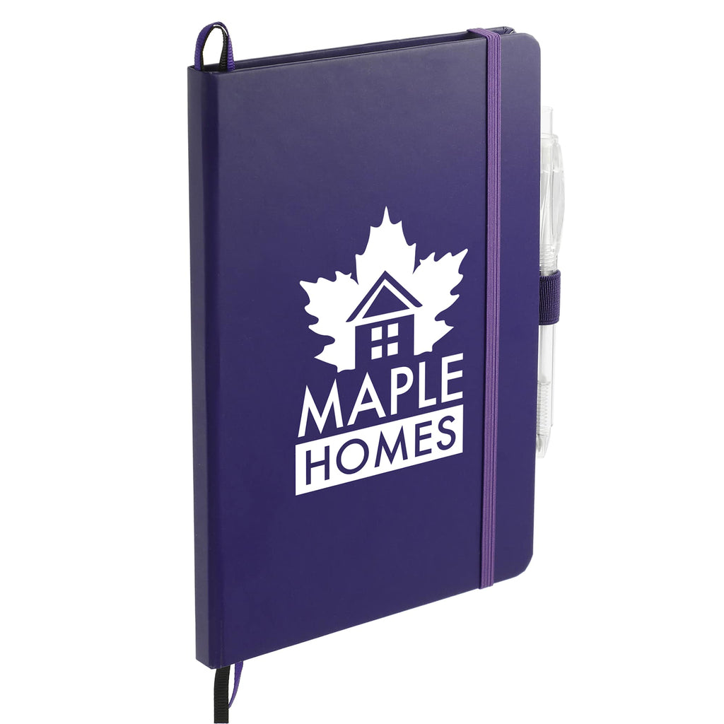 Paper Hardcover Journal and Recycled Gel Pen Set, 5.5 x 8.5 Inches Full Color - Purple - Right Angle