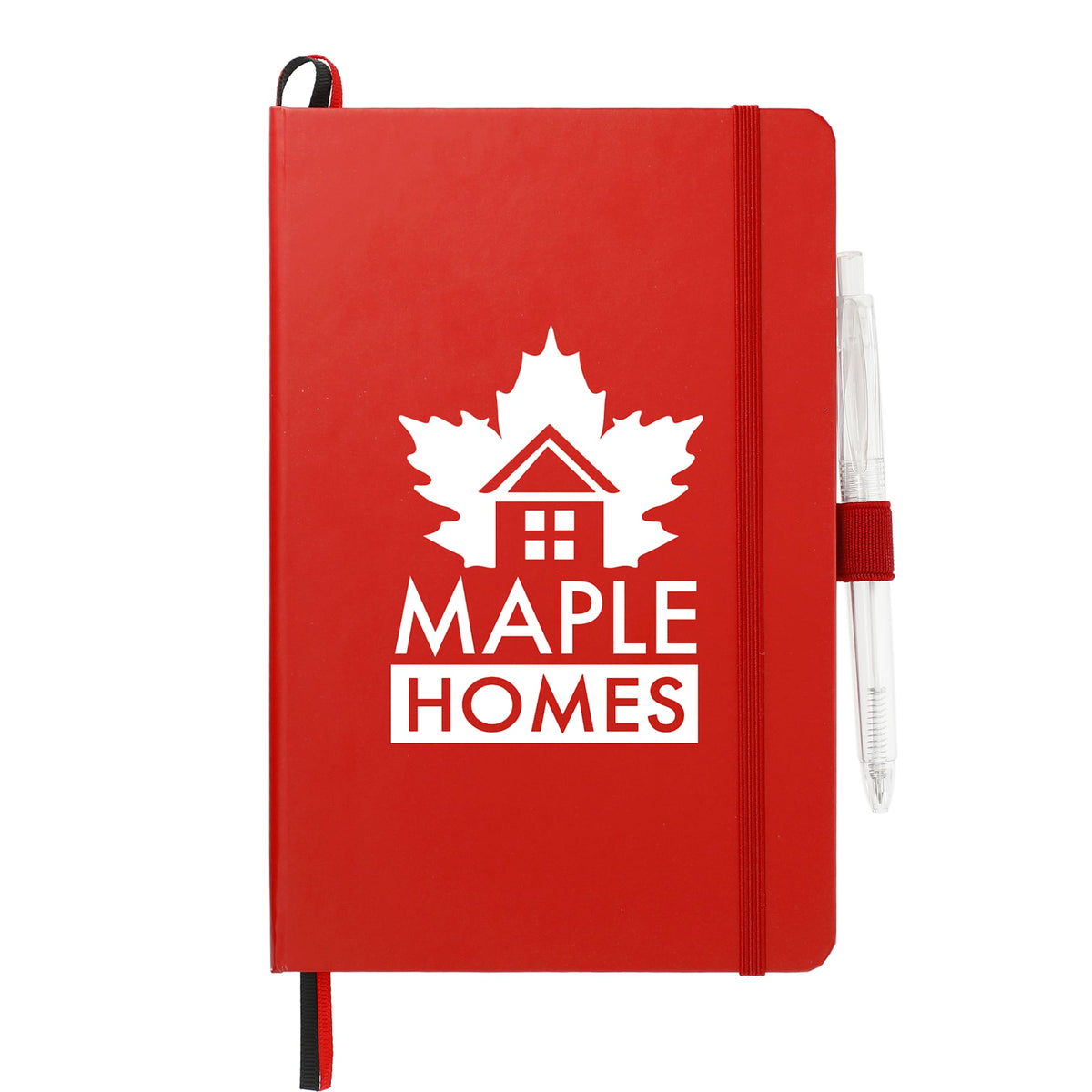 Paper Hardcover Journal and Recycled Gel Pen Set, 5.5 x 8.5 Inches Full Color - Red - Front