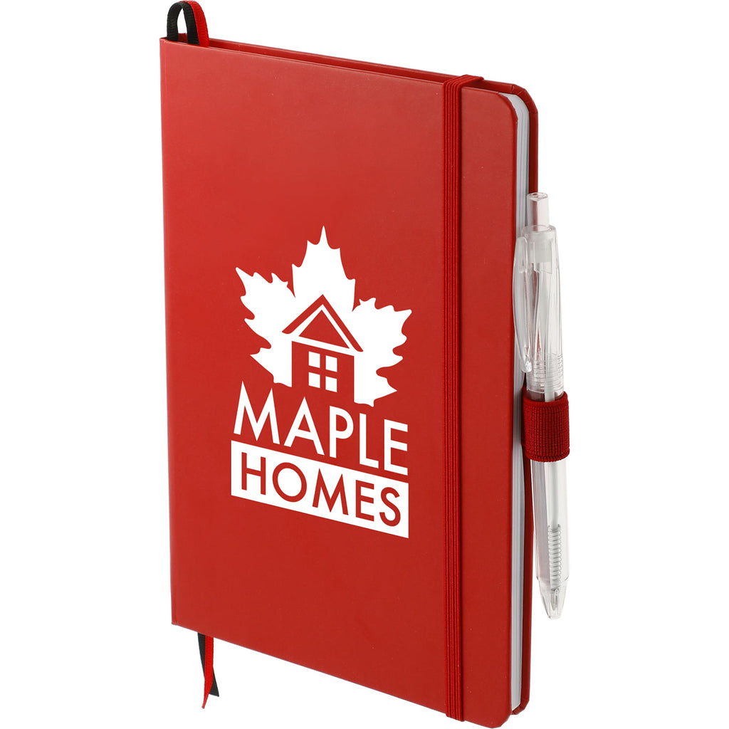 Paper Hardcover Journal and Recycled Gel Pen Set, 5.5 x 8.5 Inches Full Color - Red - Left Angle