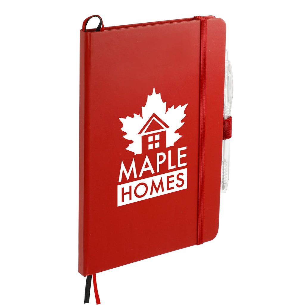 Paper Hardcover Journal and Recycled Gel Pen Set, 5.5 x 8.5 Inches Full Color - Red - Right Angle