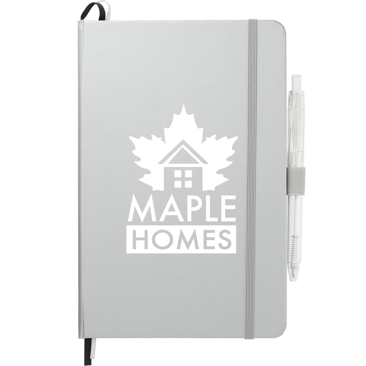 Paper Hardcover Journal and Recycled Gel Pen Set, 5.5 x 8.5 Inches Full Color - Silver - Front