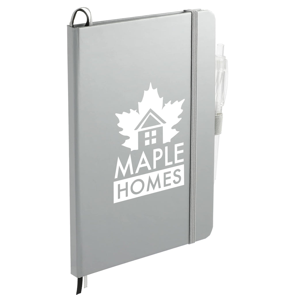 Paper Hardcover Journal and Recycled Gel Pen Set, 5.5 x 8.5 Inches Full Color - Silver - Right Angle