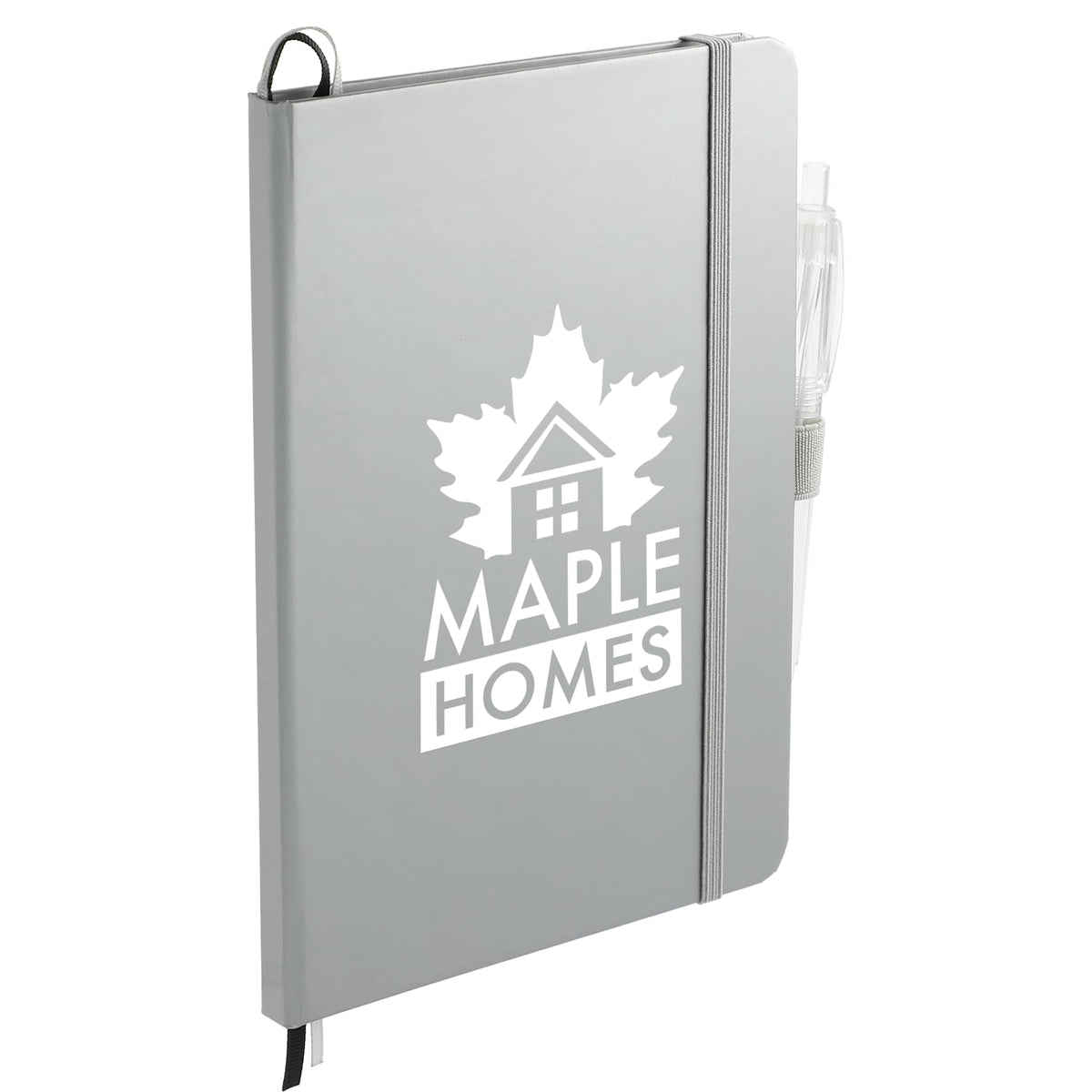 Paper Hardcover Journal and Recycled Gel Pen Set, 5.5 x 8.5 Inches Full Color - Silver - Right Angle